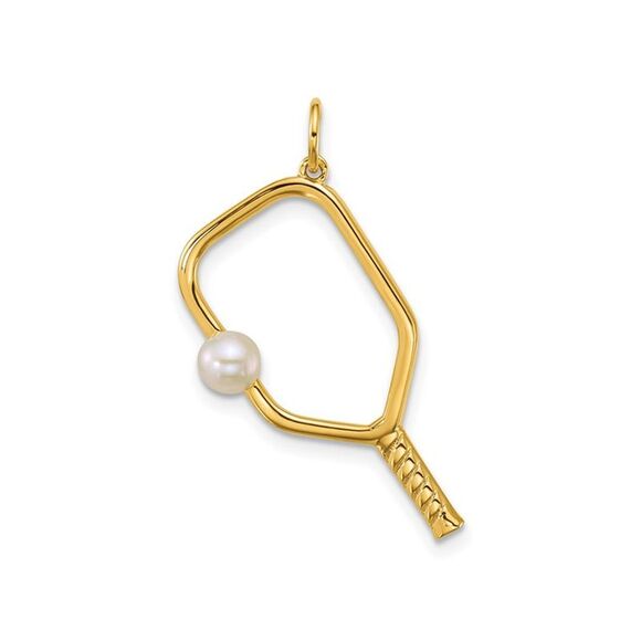 14K Yellow Gold Pickleball Paddle and Pearl Ball Charm Pendant (NO Chain)
